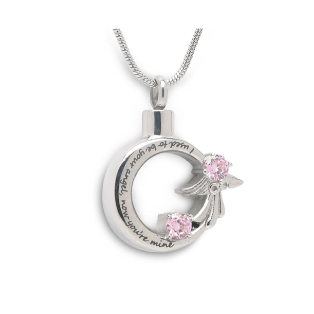 CLEARANCE - J-1945 - Angel Wreath Dark Pink  Stones - Pendant with Chain