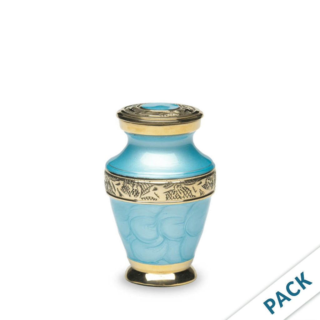 KEEPSAKE Brass Urn -1964- Enamel Overlay- Gold-tone bands - Pack of 10 Blue