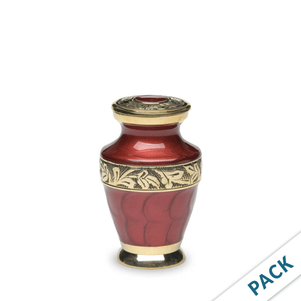 KEEPSAKE Brass Urn -1964- Enamel Overlay- Gold-tone bands - Pack of 10 Red