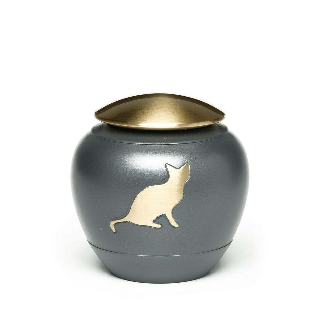 SMALL - Brass Urn -2165- Brass Cat Urn in Graphite Gray