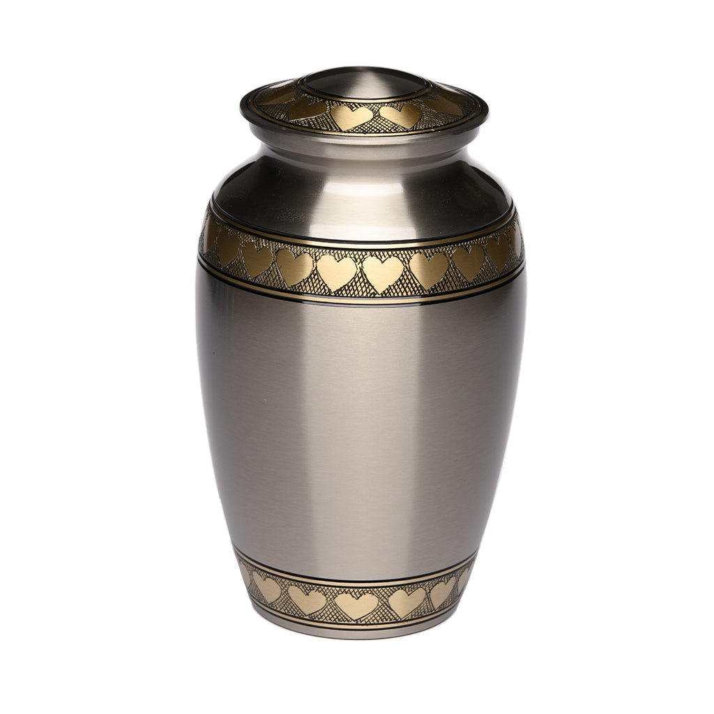 Adult Brass Urn with Hearts | Bogati Urn Company