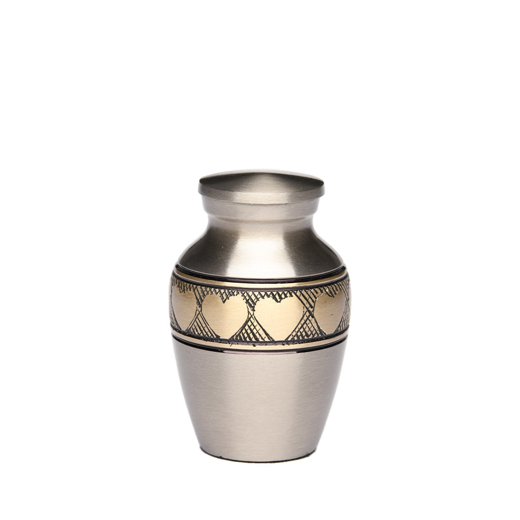 KEEPSAKE Brass Urn -2263- Brushed Pewter with Brass Hearts