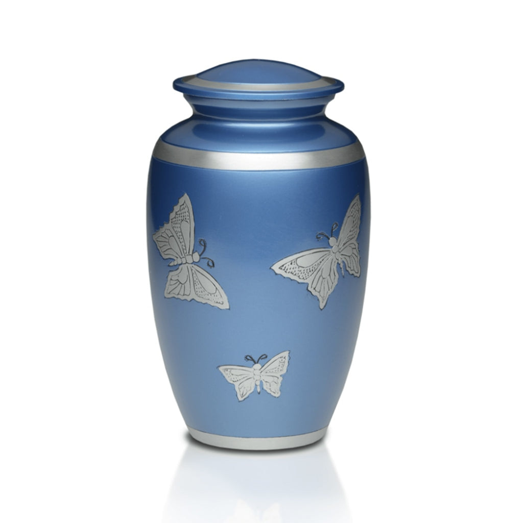 IMPERFECT SELECTION - ADULT -Classic Alloy Urn -2406– BLUE with BUTTERFLIES