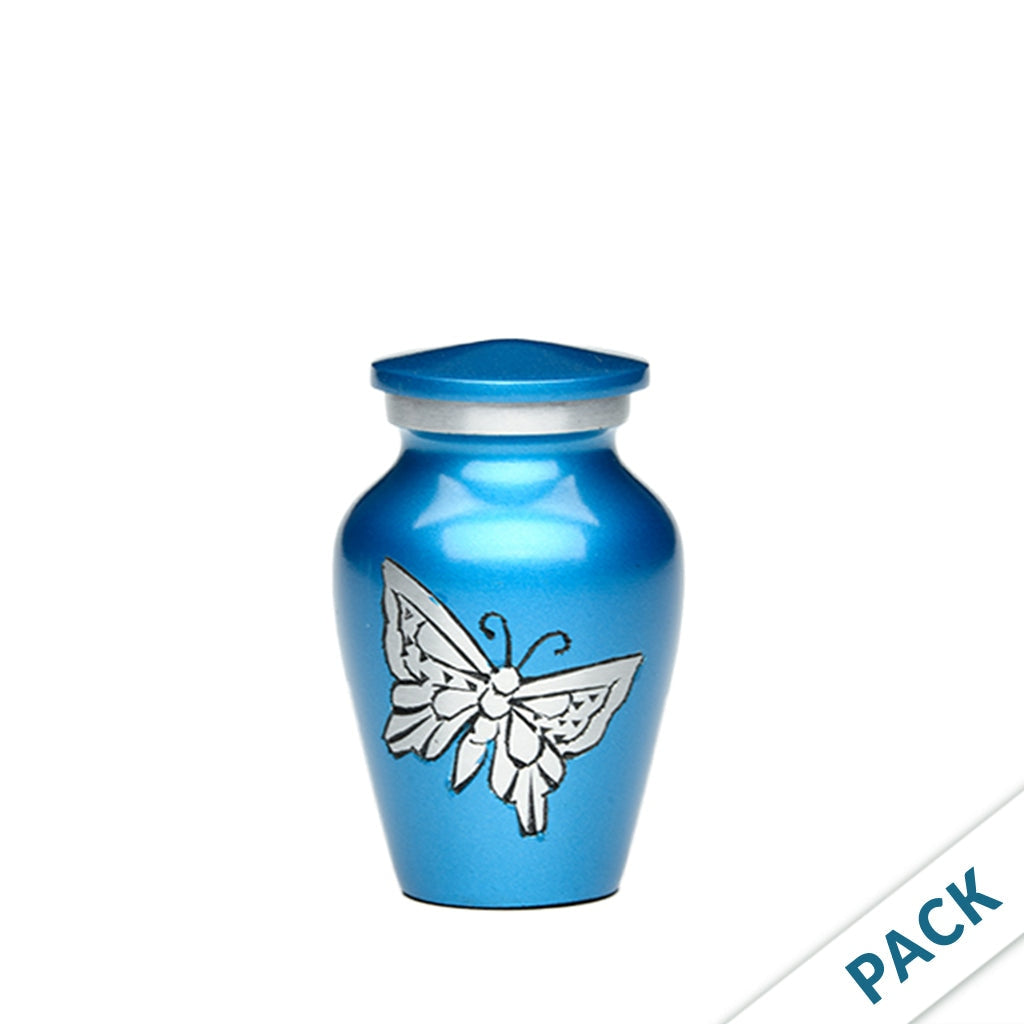 KEEPSAKE -Classic Alloy Urn -2415– with engraved BUTTERFLIES - Pack of 10 Blue