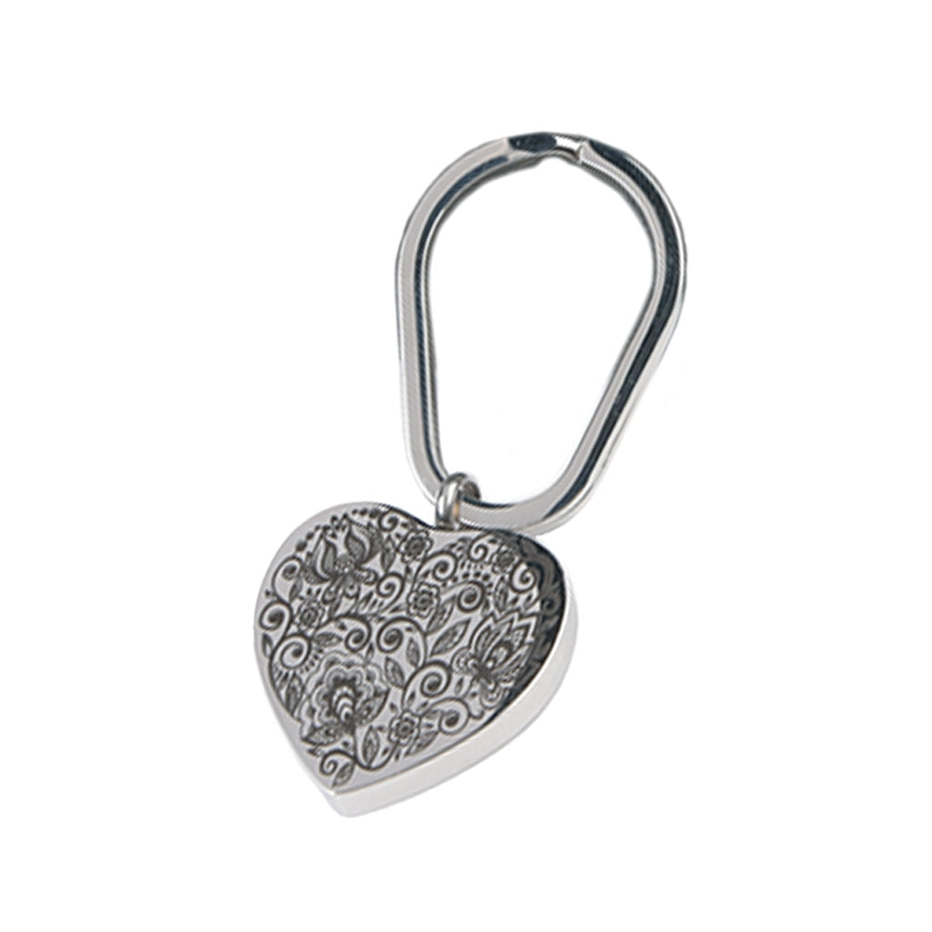 J-305 - Silver-tone Paisley Flowers Heart - Keychain