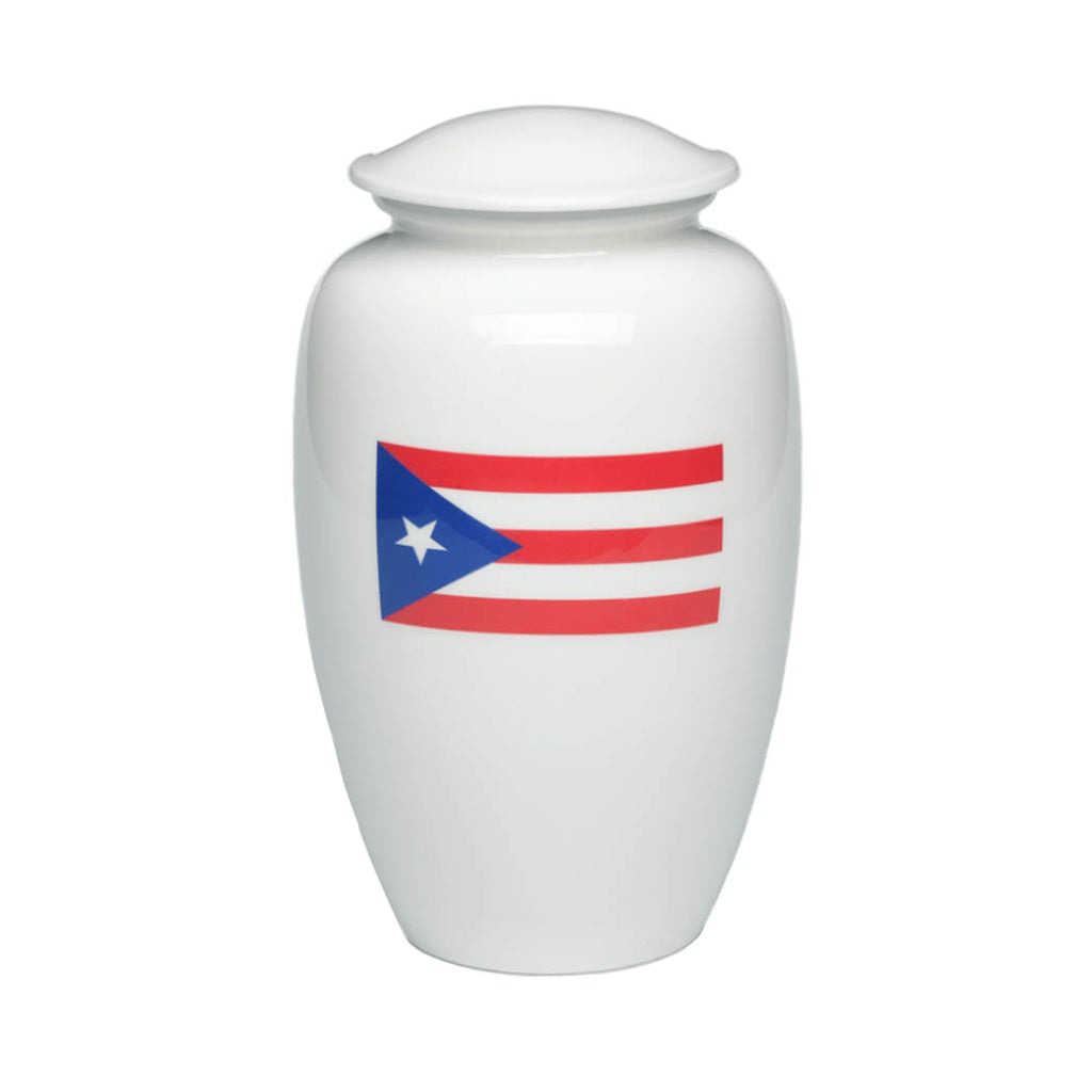 CLEARANCE - ADULT -Classic Alloy Urn -4000– WHITE with PUERTO RICO FLAG