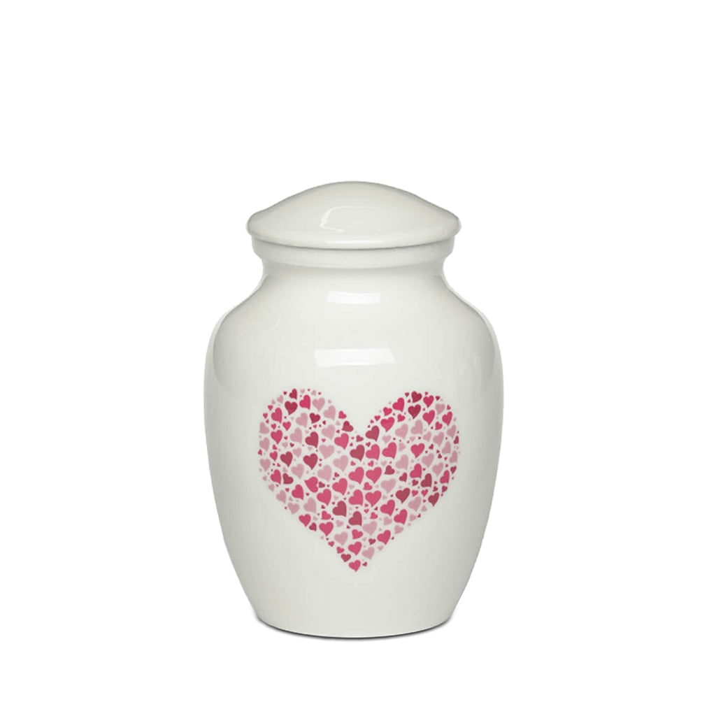 SMALL -Classic Alloy Urn -4000– WHITE with PINK HEART