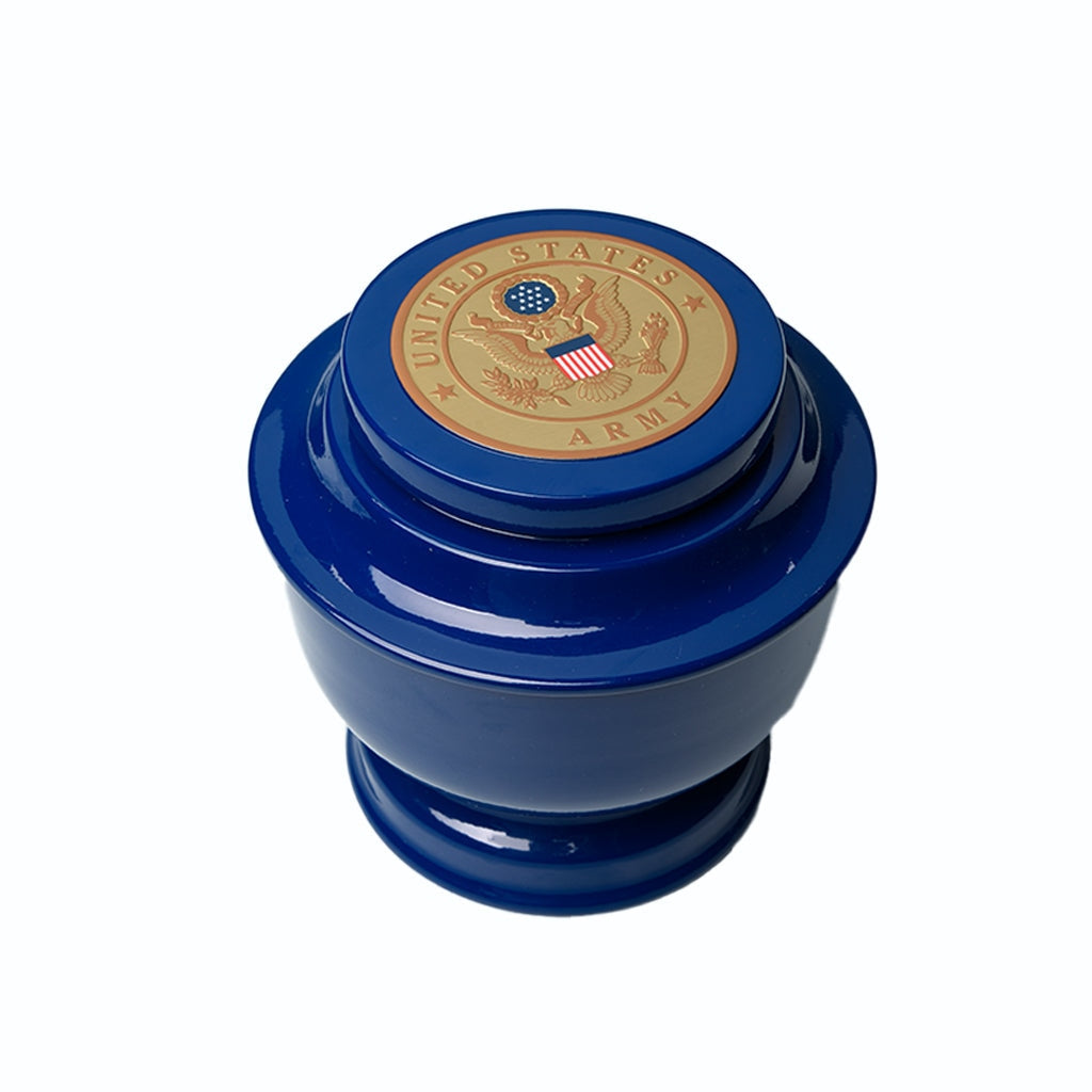 ADULT - Simple Alloy Urn -5-5050- Blue with Military Emblem Army