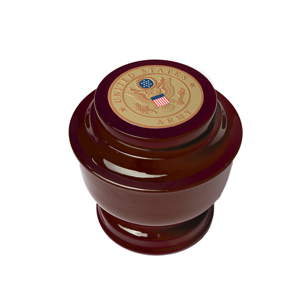 ADULT - Simple Alloy Urn -5-5050- Maroon with Military Emblem Army