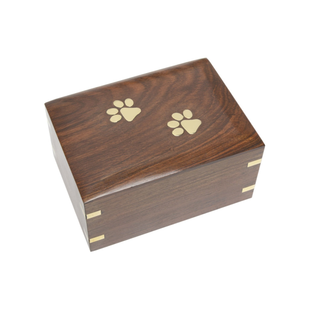 IMPERFECT SELECTION MEDIUM Rosewood Pet urn -5073- with Brass Paw prints