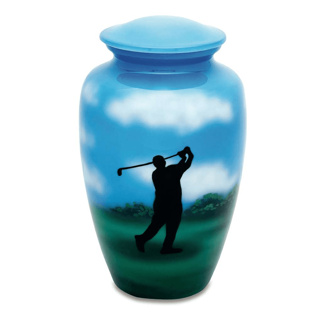 ADULT Alloy urn - 7508- Hand-painted Down the Middle Golfer