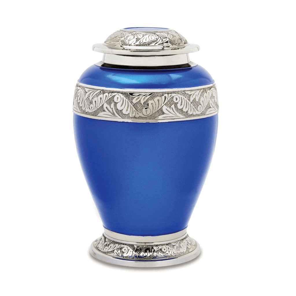 ADULT- 7708-Berkshire Silver and Blue Brass Urn