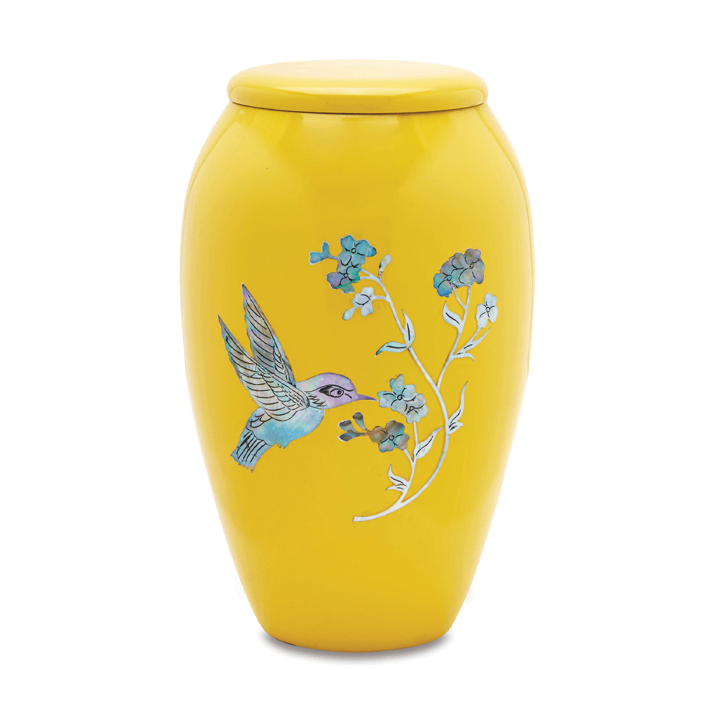 ADULT Alloy Urn - Mother of Pearl Hummingbird Yellow