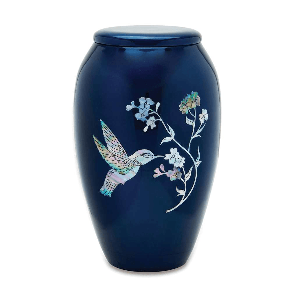 ADULT Alloy Urn - Mother of Pearl Hummingbird Blue