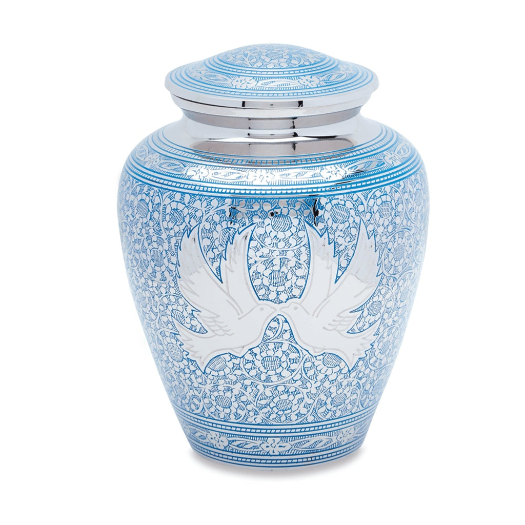 ADULT Brass urn - Loving Doves Blue