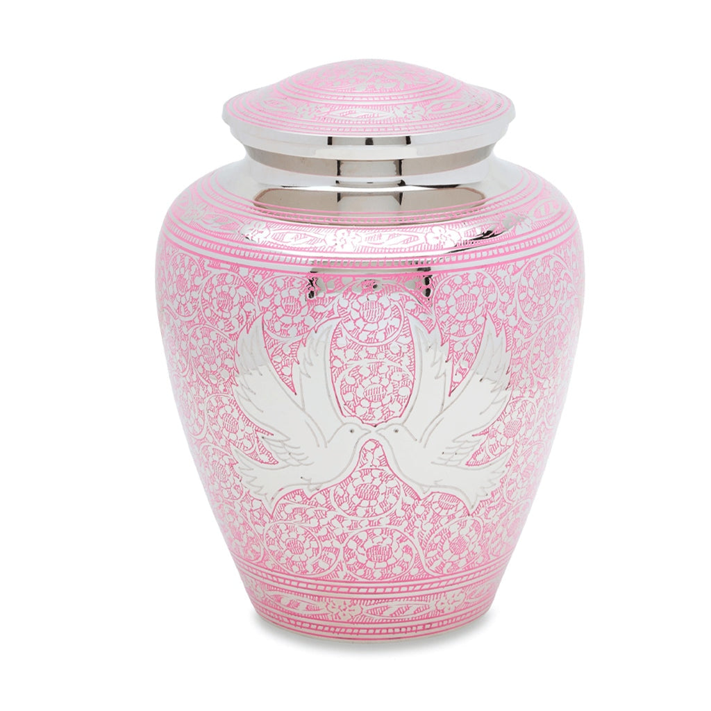 ADULT Brass urn - Loving Doves Pink