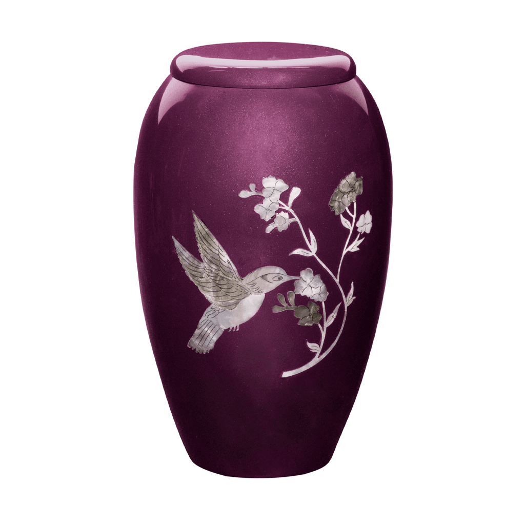 ADULT Alloy Urn - Mother of Pearl Hummingbird Purple