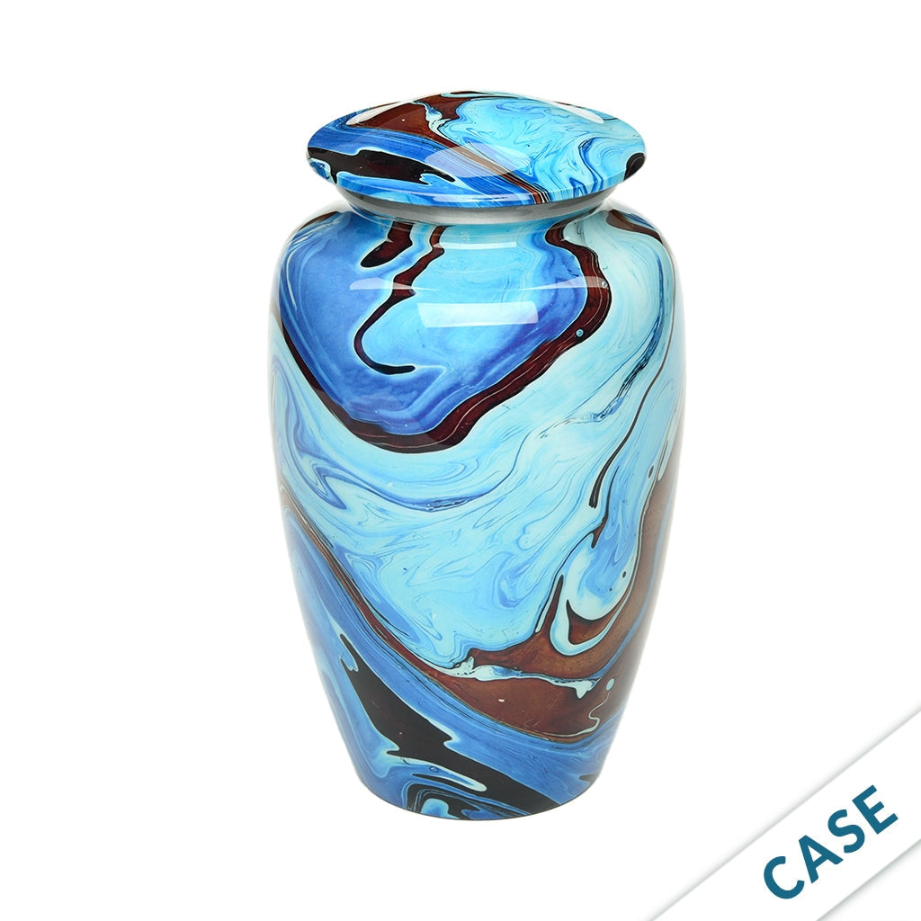 ADULT Classic Alloy Urn -9006- Brown and Blue Swirl - Case of 4