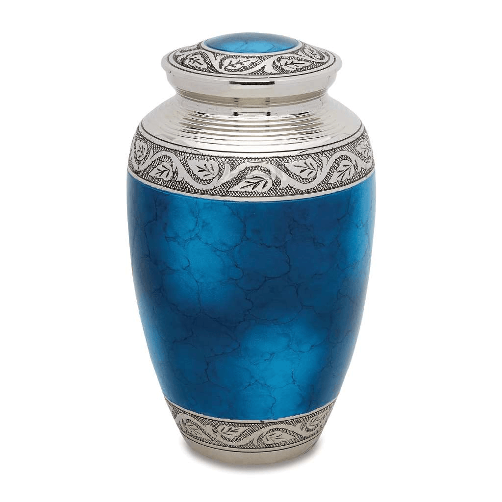 ADULT Brass urn with Nickel accents - Grecian Grecian Blue