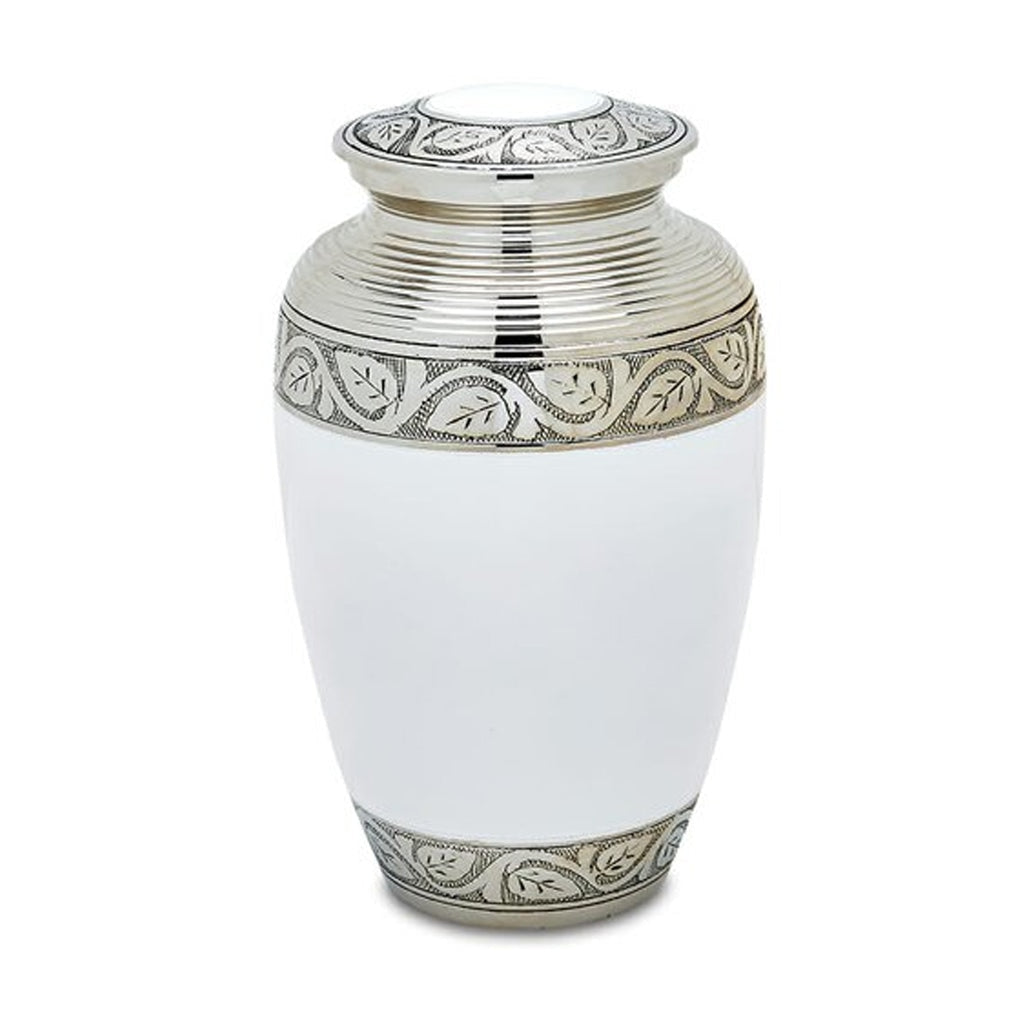 ADULT Brass urn with Nickel accents - Grecian Grecian White