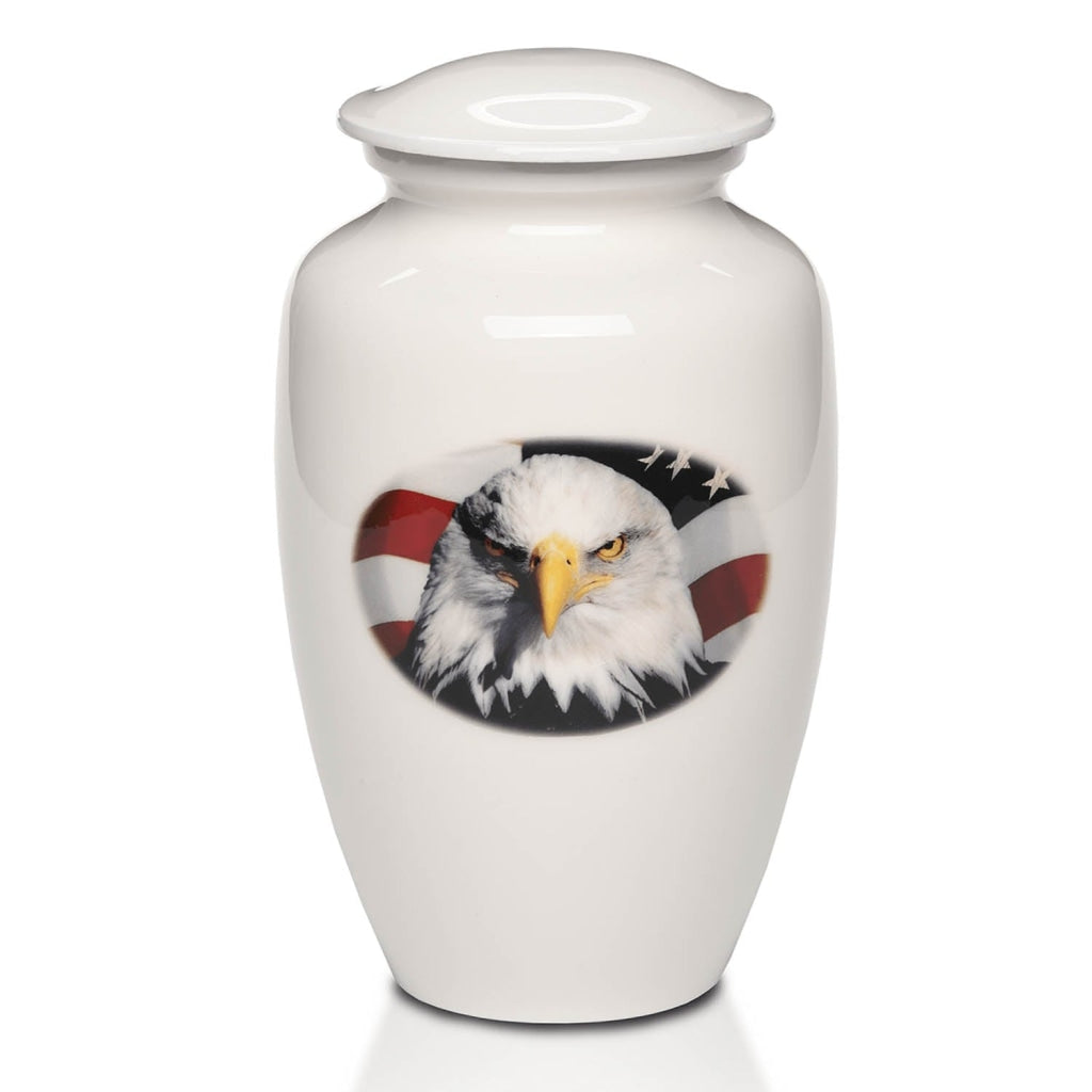 IMPERFECT SELECTION - ADULT -Classic Alloy Urn -4000– WHITE with EAGLE AND AMERICAN FLAG
