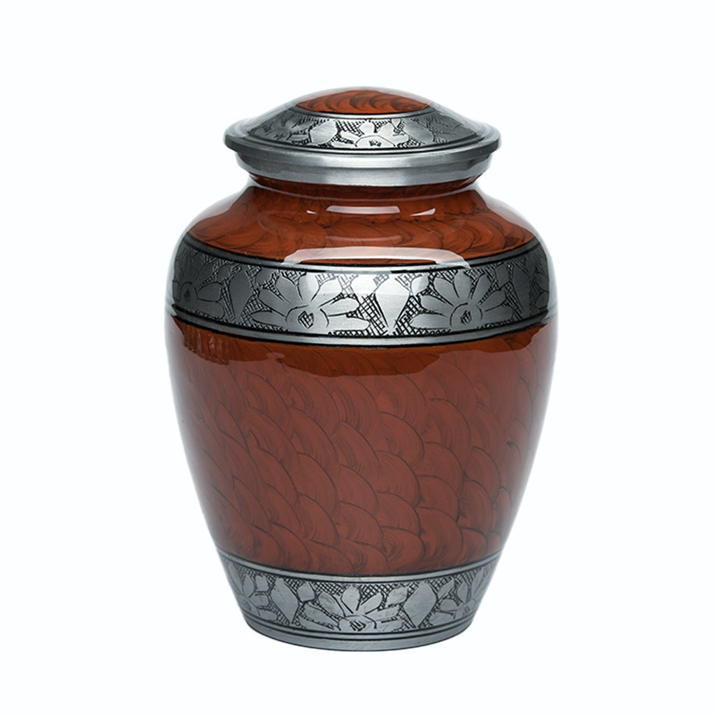 ADULT -Classic Alloy Urn -3250– ESPRESSO BROWN with FEATHERED BAND