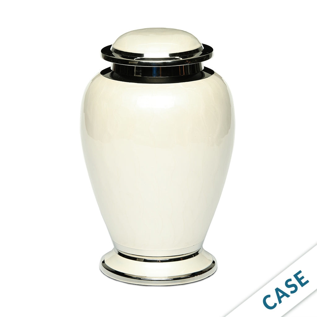 ADULT - Brass Urn -2571- Gleaming Enamel with Nickel Banding - Case of 4 White