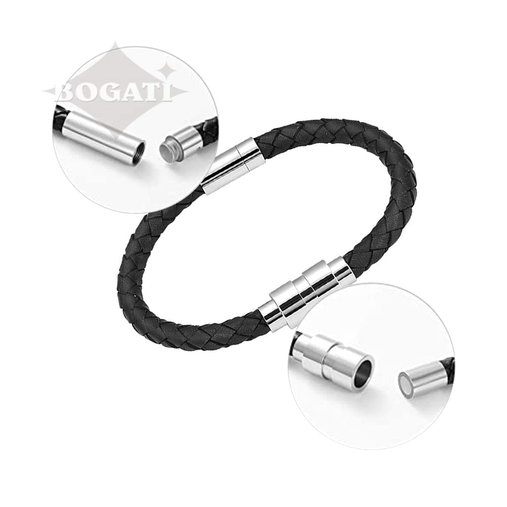 Braided Leather Bracelet with Silver Clasp | Bogati Urn Company