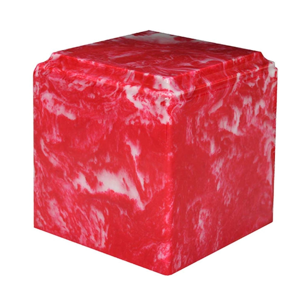 ADULT Cultured Marble Cube Urn Cherry Red