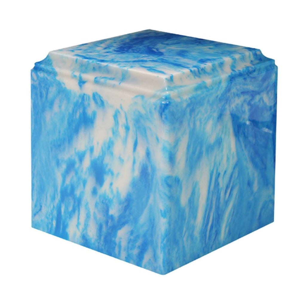 ADULT Cultured Marble Cube Urn Sky Blue
