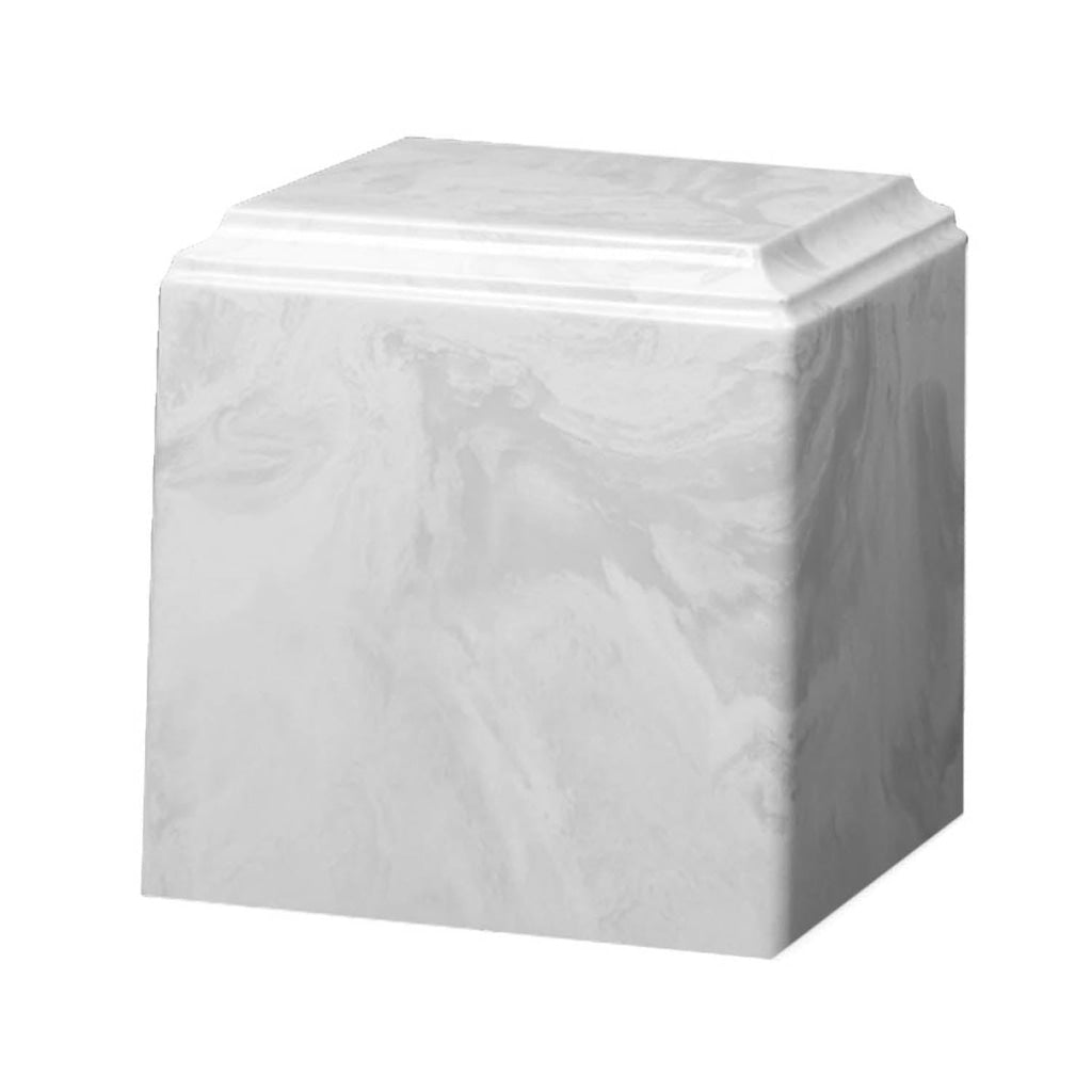 ADULT Cultured Marble Cube Urn White Carrera
