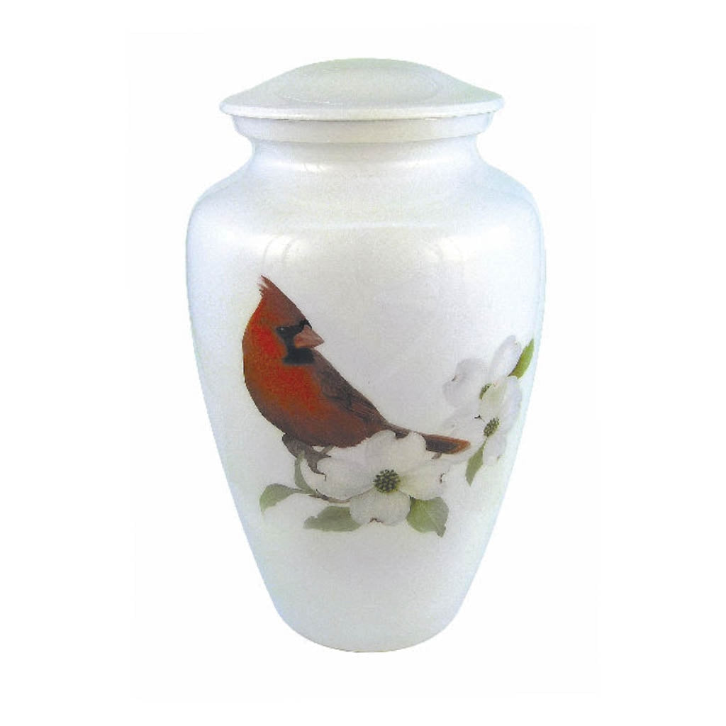 ADULT - Classic Alloy urn -3267- White with Cardinal