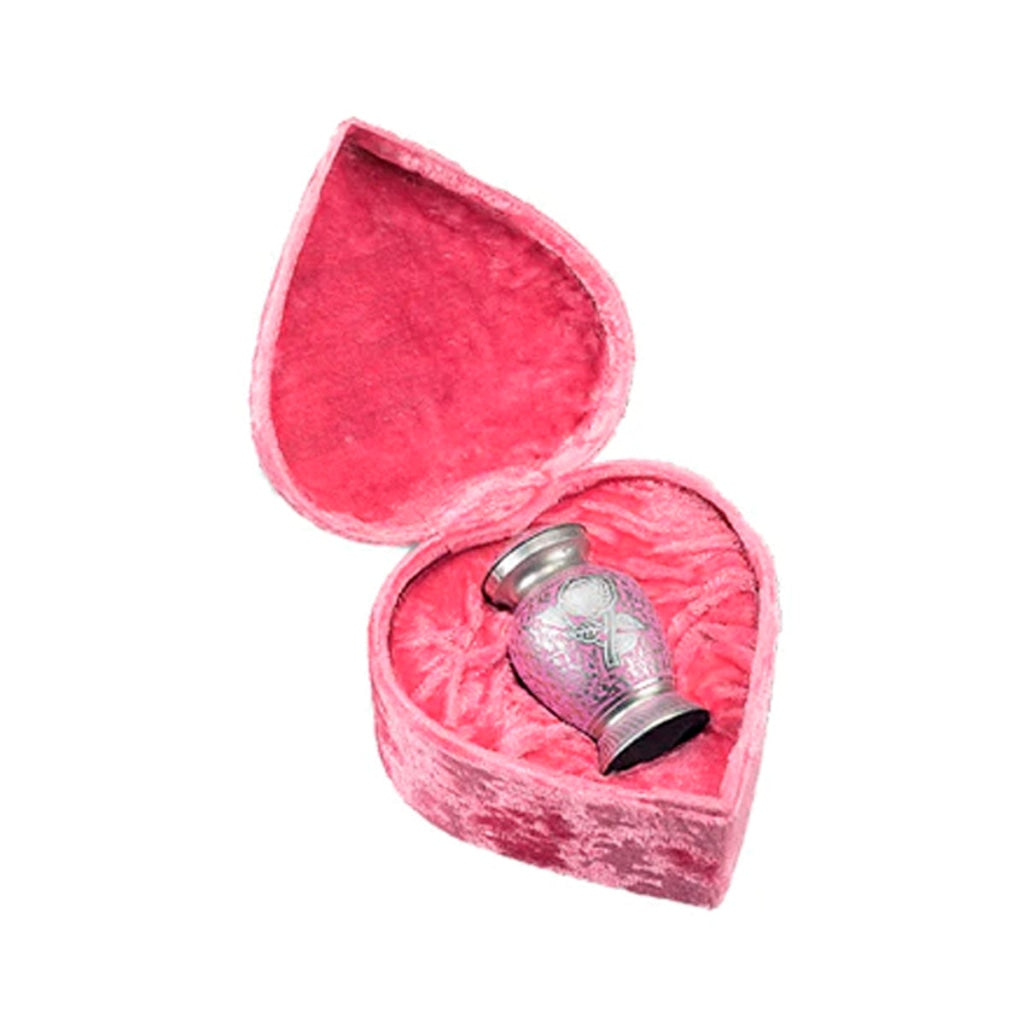 KEEPSAKE Brass Cremation Urn -106-3- Rose with pink heart-shaped box