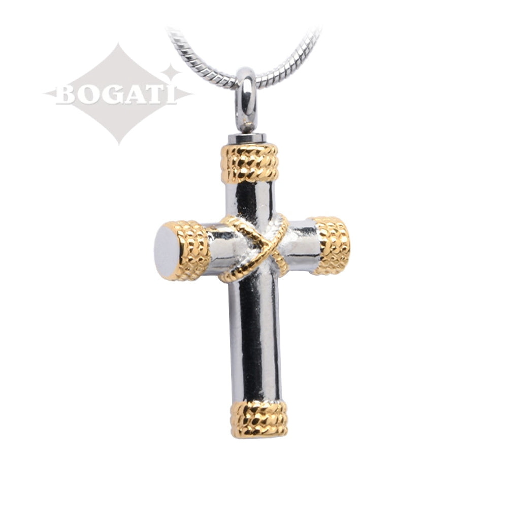 J-044 Silver Cross with Golden Rope