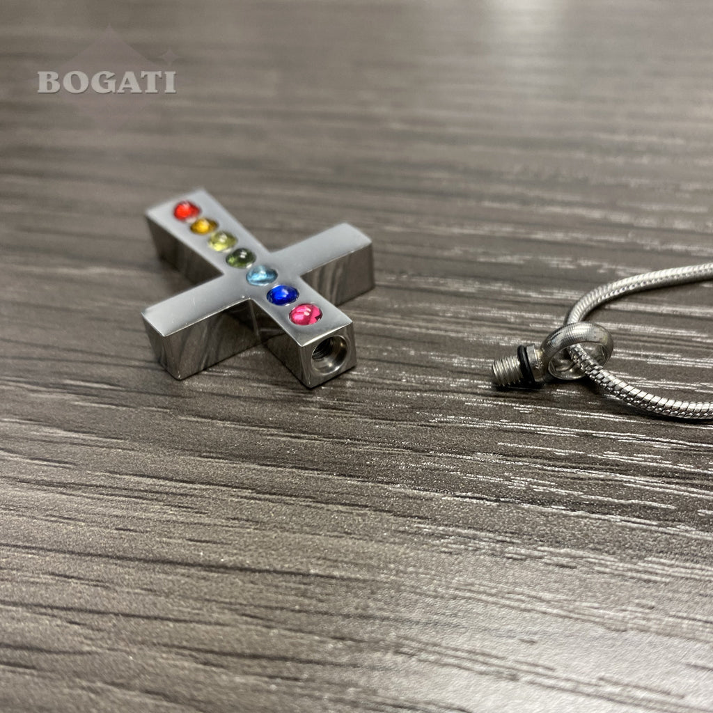 J-046 Cross with Multicolor Stones