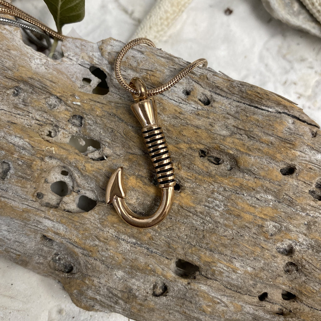 cremation jewelry dad fishing hook Silver tone Fish Hook pendant