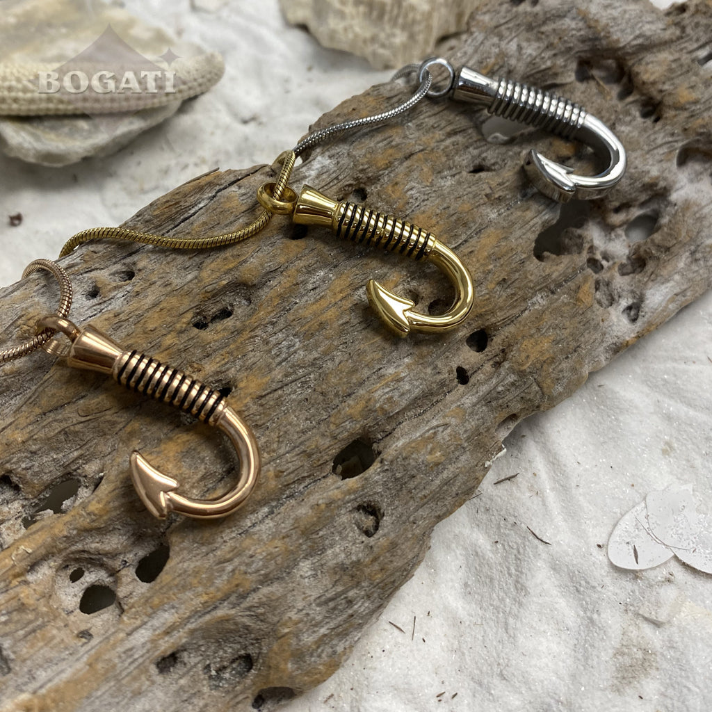 Silver Tone Fish Hook Pendant | Bogati Urn Company