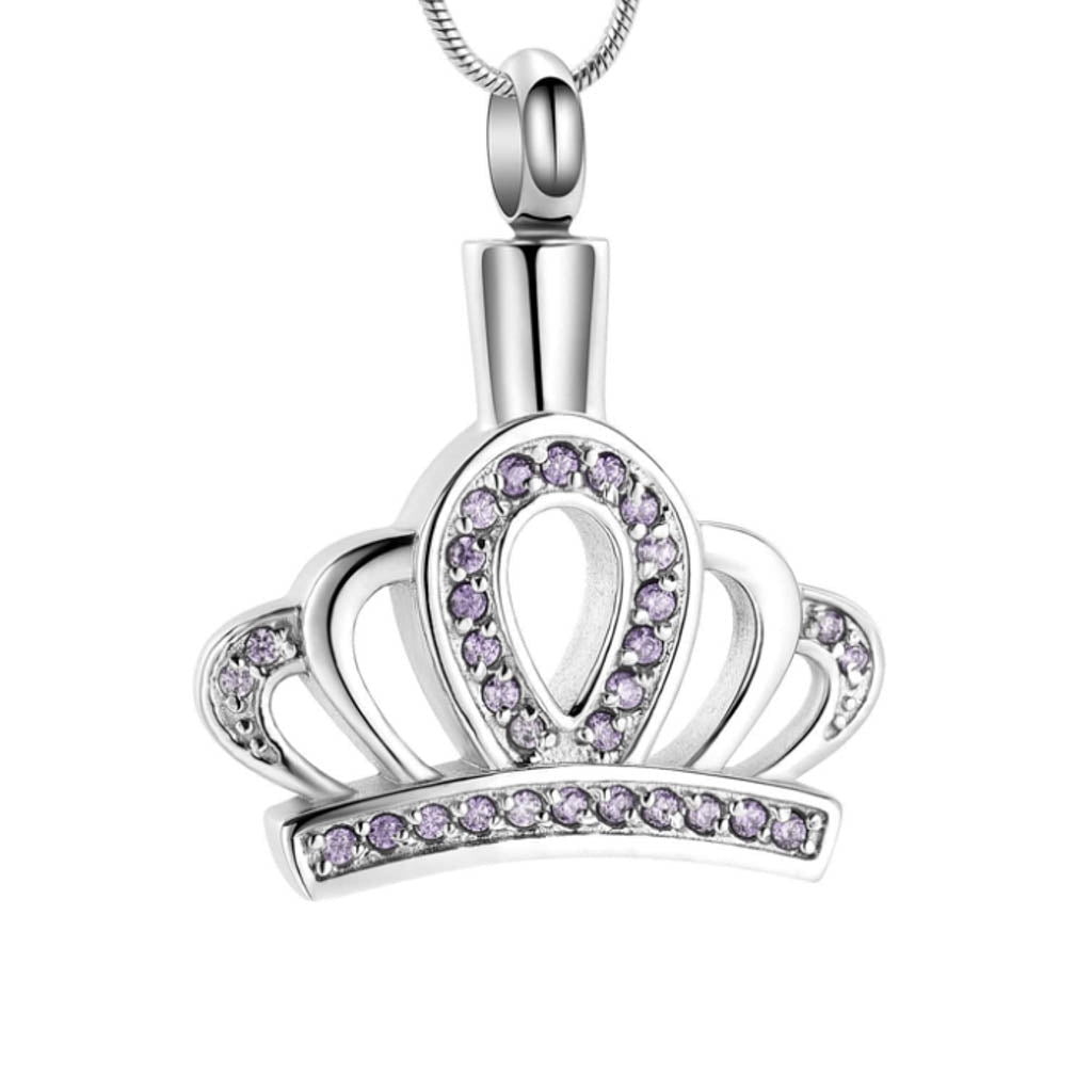 CLEARANCE J-117 Silver-tone Crown with Purple Rhinestones - Pendant with Chain