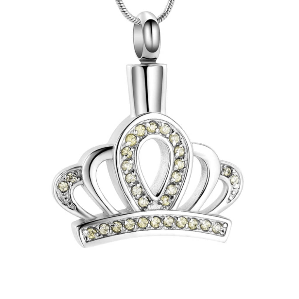 CLEARANCE J-117 Silver-tone Crown with Yellow Rhinestones - Pendant with Chain
