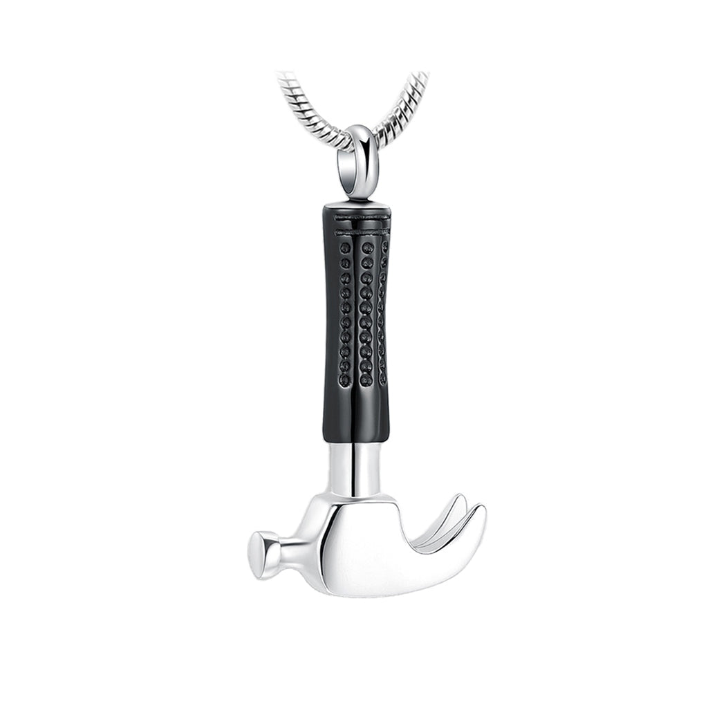 J-1408 - Hammer Silver And Black Pendant With Chain Large
