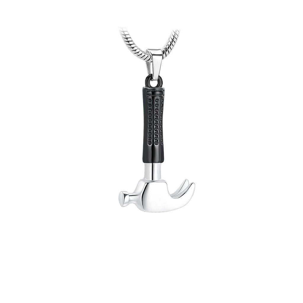 J-1408 - Hammer Silver And Black Pendant With Chain Small
