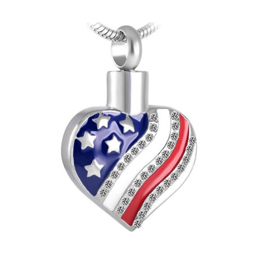 J-142 - Heart with American Flag - Silver-tone - Pendant with Chain