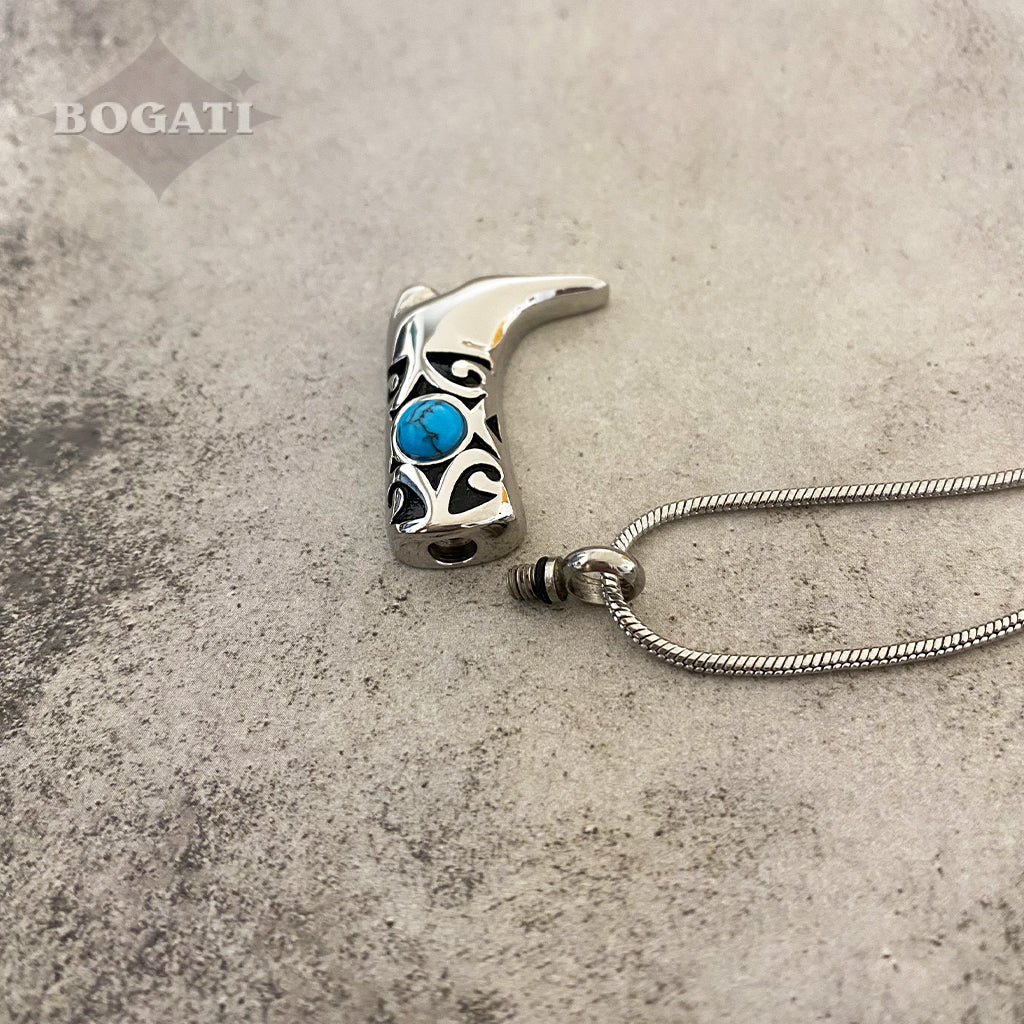 J-1514 - Cowboy Boot - Silver-tone - Pendant with Chain