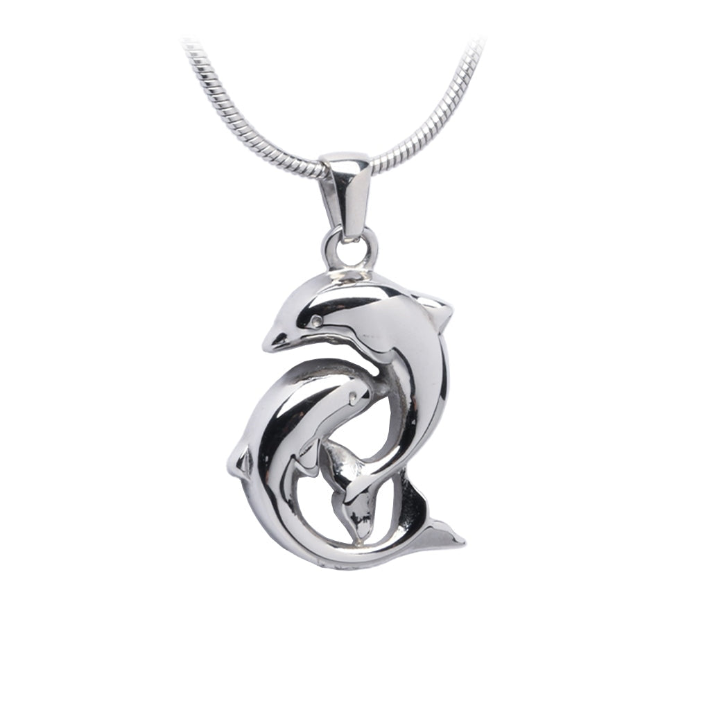 J-161 - Two Dolphins Pendant With Chain Clearance