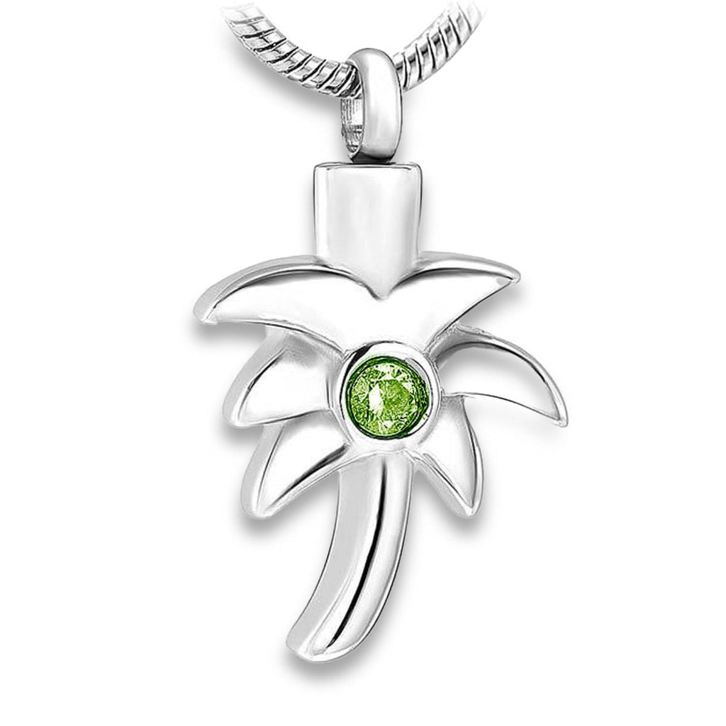 CLEARANCE - J-162 Palm Tree Silver-tone with green Rhinestone - Pendant with Chain