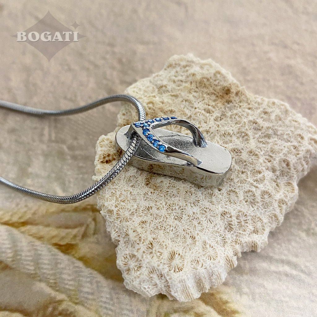 Pretty Flip-Flop pendant with blue rhinestones - Memorial Necklace