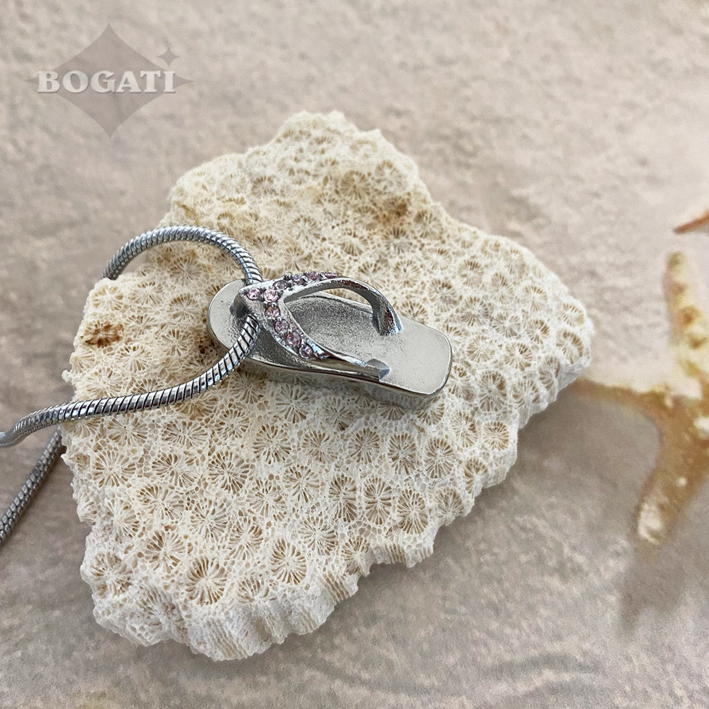Pretty Flip-Flop pendant with pink rhinestones - Memorial Necklace