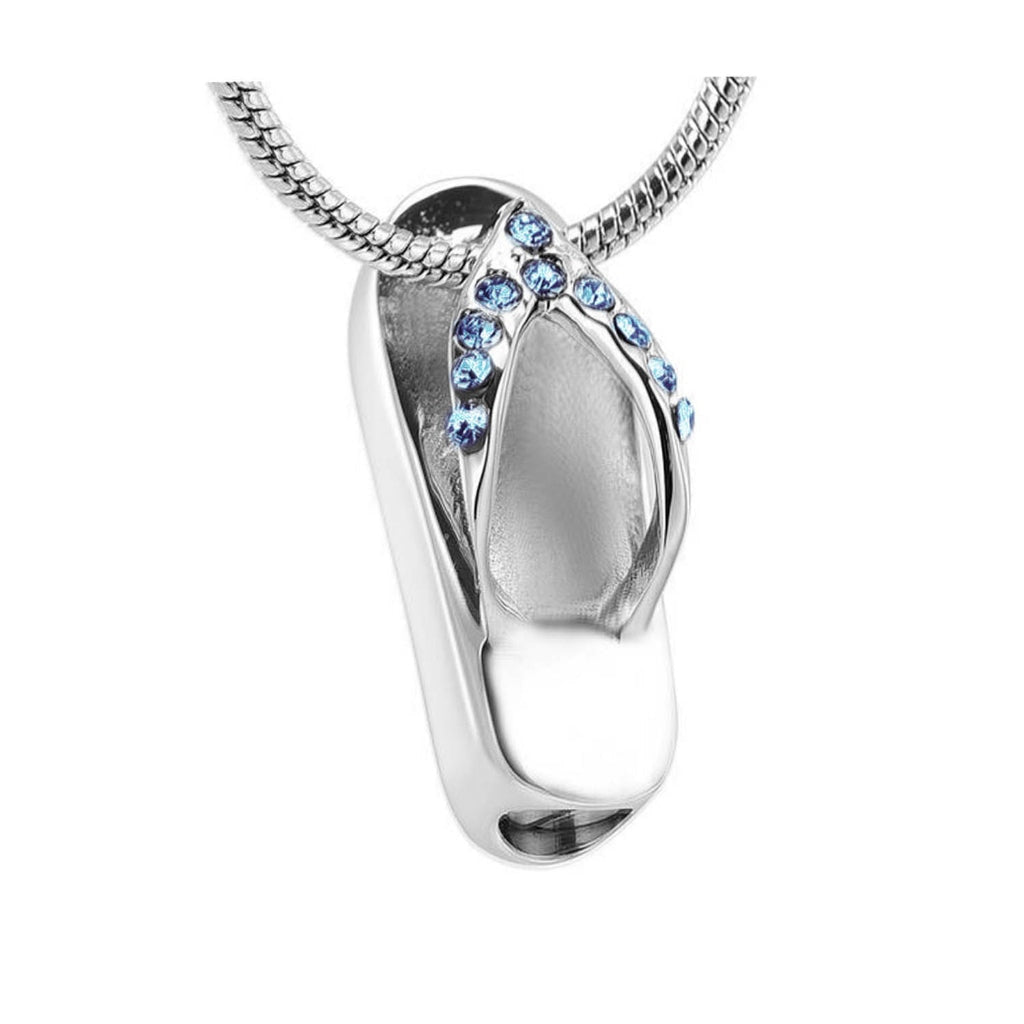 CLEARANCE J-164- Flip Flop - Silver-tone with Blue Rhinestones - Pendant with Chain