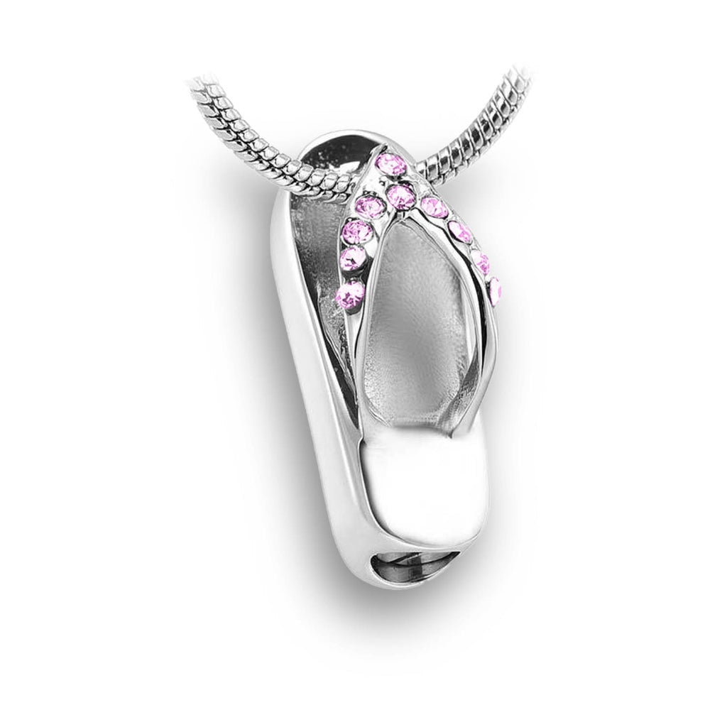 CLEARANCE J-164- Flip Flop - Silver-tone with PinkRhinestones - Pendant with Chain
