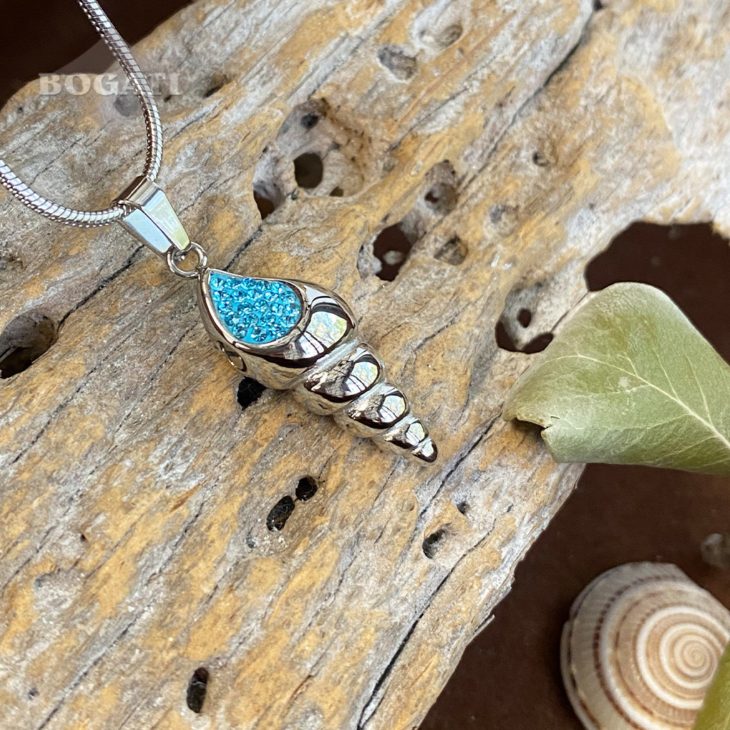 CLEARANCE J-166- Conch Shell with Rhinestones - Pendant with Chain
